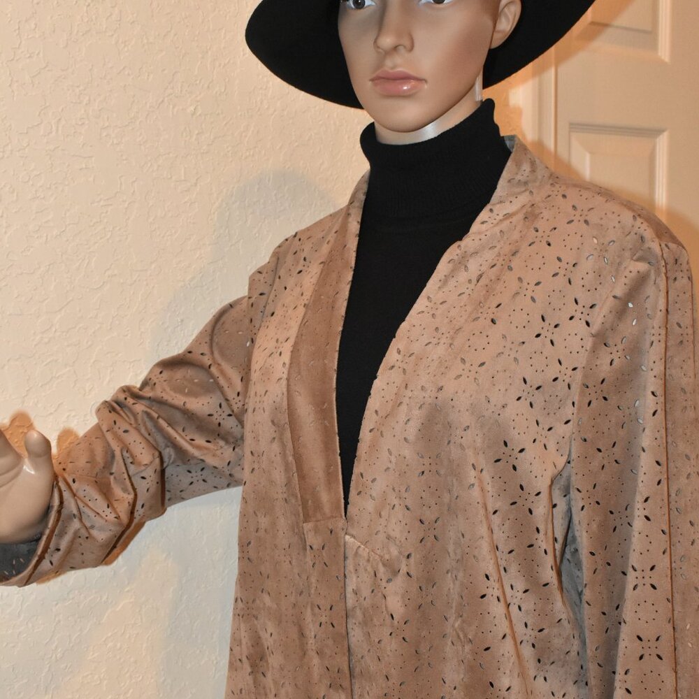 Alfani Brown laser Cut Print Faux-Suede Jacket Size XL